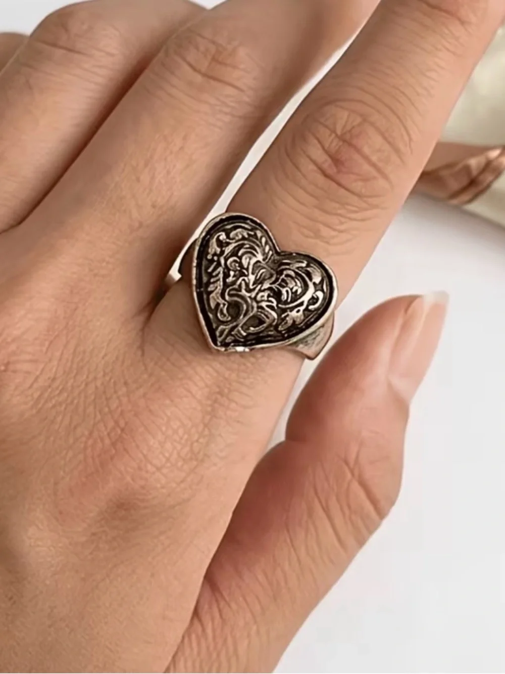 Western Ring Antiqued Silver Heart Filigree Ring - Bohemian Ring Women Jewelry